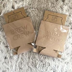 NIB Leather Can Coozies Set of 2 Hello Weekend Brew Crew Party Gifts Alcohol